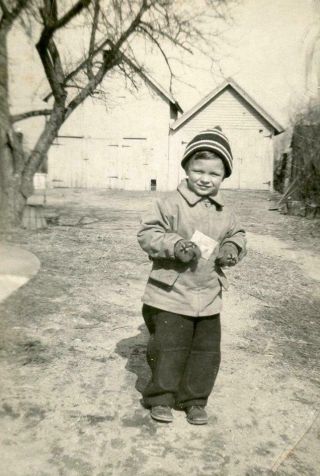 J420 Vtg Photo Little Boy Holding Letter C Early 1900 