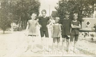 1908 5 Boys Ready To Go To Swimming Hole Stand In Street