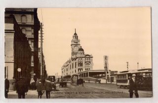 Vintage Postcard Flinders Street & Railway Station,  Melbourne Victoria 1900s