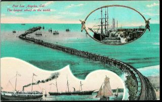 Vintage Postcard Of The Port Of Los Angeles In California Ca Unmailed