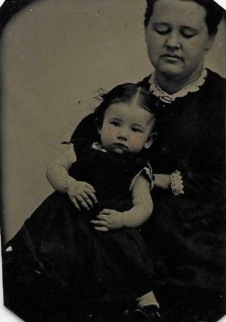 Tintype Photo T1194 Chubby Woman Holding Chubby Faced Baby W/ Tinted Cheeks
