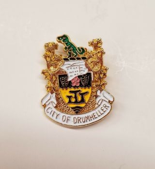 Drumheller Dinosaur Capital Of The World Coat Of Arms Lapel Hat Pin 516