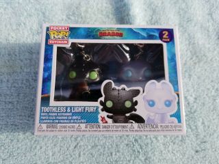 How To Train Your Dragon Funko Pop Keychain 2 - Pack Toothless And Light Fury Nib