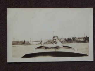 Young Man Looking Back From Front Seat Of A Chris Craft Boat Vtg 1930 