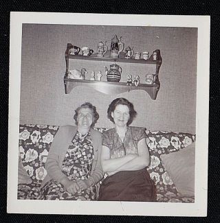 Antique Vintage Photograph Two Women Sitting on Retro Couch in Living Room 2