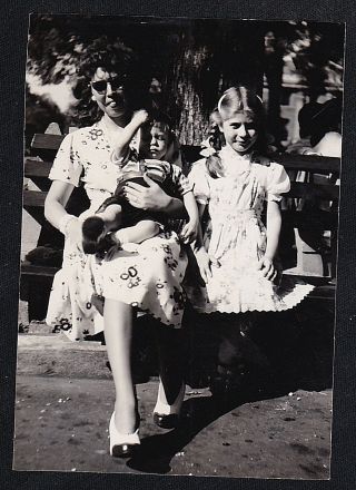 Vintage Antique Photograph Mom Sitting On Bench In Park With Children