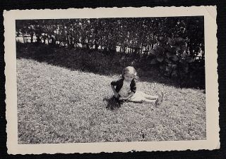 Old Vintage Antique Photograph Adorable Little Girl Sitting On Front Lawn