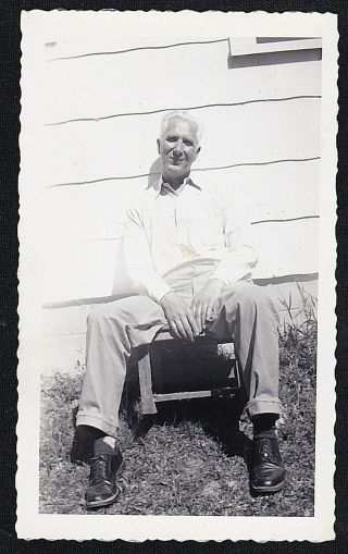 Antique Vintage Photograph Older Man Sitting On Chair By Side Of House