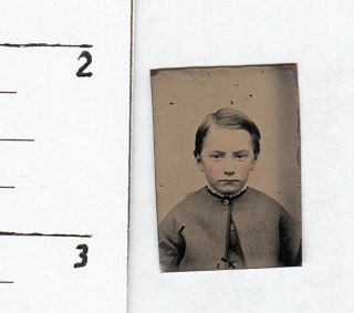0original Civil War Era Miniature Gem Tintype Photo Handsome Young Boy.  348e