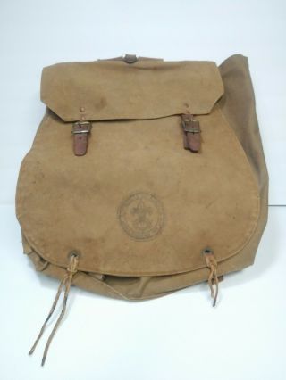 Vintage Boy Scouts Of America National Council York City Backpack Bag Tan