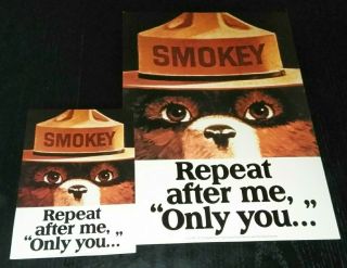 2 Vintage Smokey Bear Posters,  18.  5 " By 13 " Cardboard Poster & 10 " By 7 " Poster
