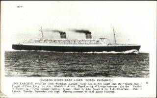Cunard White Star Steamship Ss Queen Elizabeth Real Photo Postcard