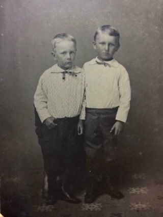 Antique Tintype Photo 1800s 2 Adorable Little Boys