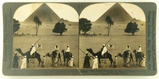 Keystone Stereoview Of The Great Pyramid Of Gizeh,  Egypt And Camels 1910 