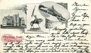 Private Mailing Card Univ Bldg Logan Statue Jackson Park Chicago,  Illinois 1899