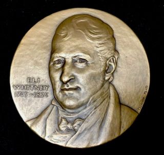 Eli Whitney Inventor Of Cotten Gin 3” Diam.  Bronze Medallion Paperweight By Maco