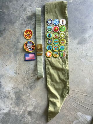 Vintage 1974 Bsa Merit Badge Sash Patch Belt Buckle Boy Scouts Las Vegas Boulder