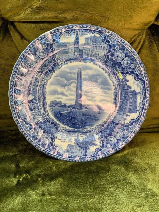Vintage Bunker Hill Monument Plate Blue & White Staffordshire England 9”