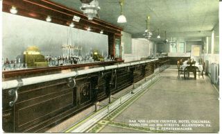 Bar And Lunch Counter Hotel Columbia Allentown Pa Postcard