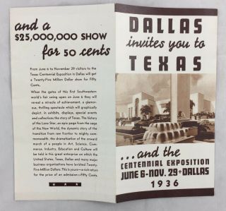 1936 Texas Centennial Exposition World Fair Dallas Texas Promo Brochure
