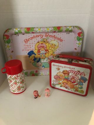 Vintage 1980s Strawberry Shortcake Metal Lunchbox & Food Tray