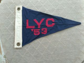 1953 L.  Y.  C.  Larchmont Ny Yacht Club Sailing Boat Flag 12 " X 8 " Vintage Blue