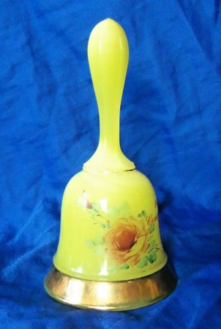 Coney Island Souvenir Glass Bell Opaque Deep Yellow With Hand Painted Rose