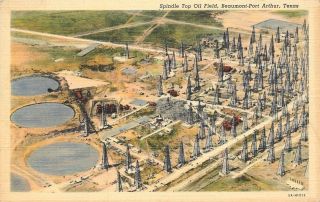 Beaumont Port Arthur Texas Spindle Top Oil Field Birdseye Panorama 1935 Linen Pc