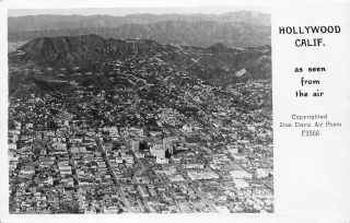 Rppc Hollywood,  Ca From The Air Stan Davis Air Photo Aerial View C1940s Postcard