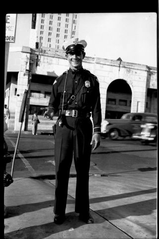 1940 Police Officer Full Uniform Smiling Street Amateur Photo Negative B4