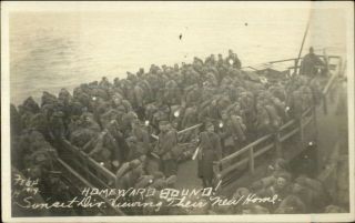 Wwi Us Troops On Ship Returning Home Sunset Div C1919 Real Photo Postcard