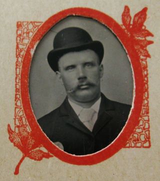 Small Antique Tintype Photo Of A Handsome Dapper Young Man Wearing Derby Hat