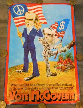 Vintage 1972 Vote Peace Not War Candidate George Mcgovern V Pro - War Nixon Poster