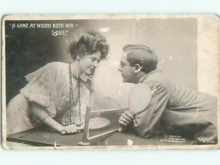 Rppc C1910 Sports Couple Playing Ping Pong Table Tennis Ac8158