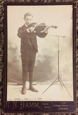 Antique Cabinet Card Photo Young Man Playing Violin Extra Finish Hamm Chicago