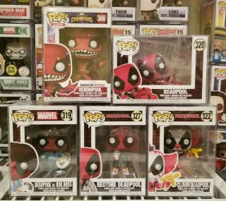 Funko Pop Marvel Set Of 5 Deadpool W Protectors 300,  319,  320,  322,  327