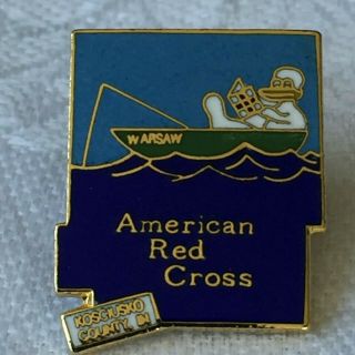 American Red Cross Pin Kosciusko County Warsaw Indiana Duck In Boat Lapel Pin