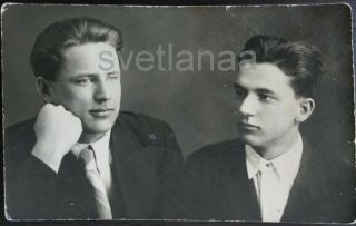 1937 Soviet Youth Two Friends Couple Handsome Young Men Guys Boys Vintage Photo
