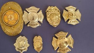6 Silver Fire Department Badges York State,  One Fire Dep 