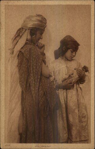 Ethnic North Africa? Muslim Mother & Daughter W/ Doll C1910 Postcard