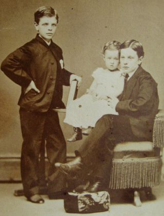 Antique Cdv Photo Of 2 Handsome Dapper Boys With Sibling Decatur Ill