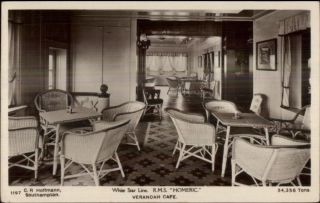 White Star Line Steamship Rms Homeric Real Photo Postcard Verandah Caf�