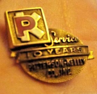 10K GOLD Patterson - Kelley SERVICE PIN10 YEARS VINTAGE 1/10 LGB GOLD RARE 2