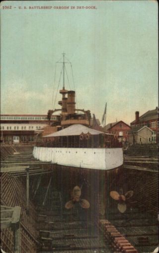 Bremerton? Us Battleship Oregon In Dry Dock C1910 Postcard