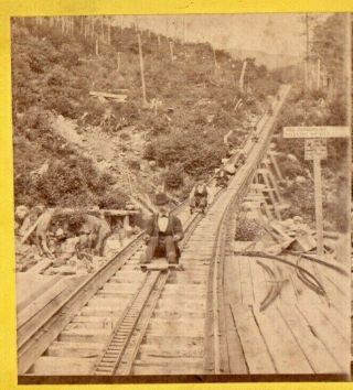 Men Sliding Down Mt.  Washington Railway.  Stereoview Photo
