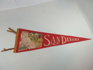 Vintage San Diego California State Map Souvenir Felt Pennant Retro Decor Travel
