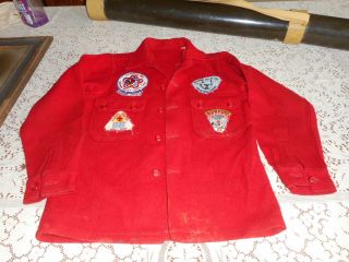 Vintage Red Wool Boy Scout Jacket W Patches Ohio Mahoning Valley Youngstown S 16