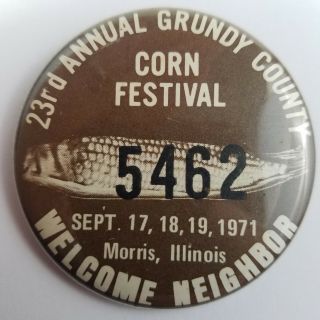 Vintage 1970s Grundy County Corn Festival Pinbacks Collectible Button