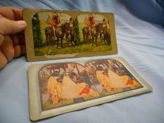 2 Old Stereoview Cards Sioux Indian Chief Bald Eagle & Kiowa Children Stereo Vi