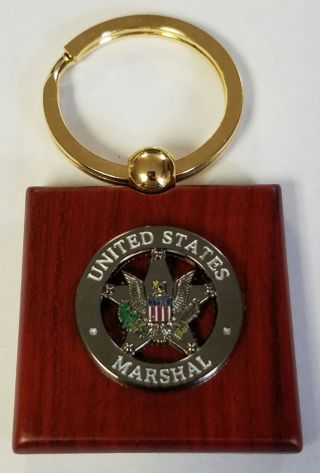 Usms United States Marshal Service Square Cherry Wood Key Chain Fob W Ring